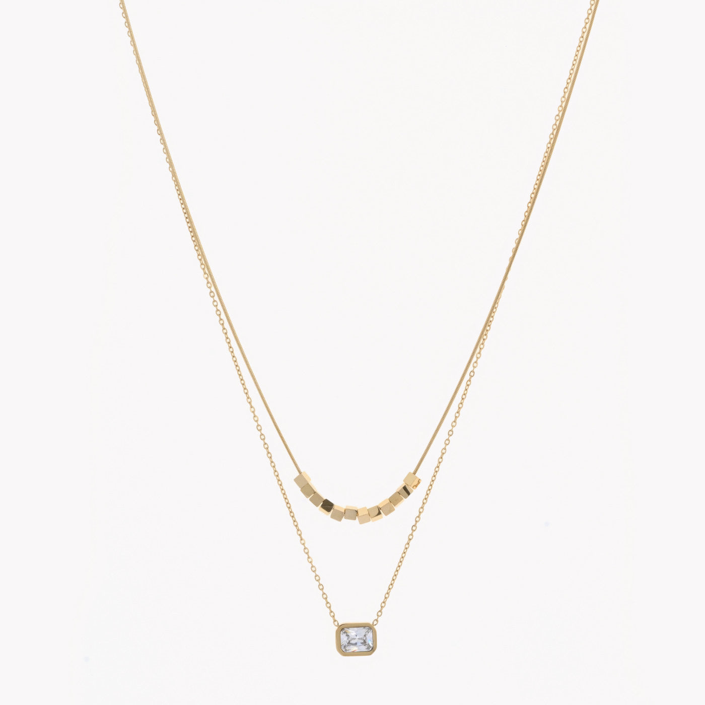 Colar duplo pedra retangular