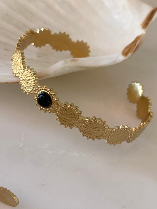 Pulseira rígida sol pedra preta