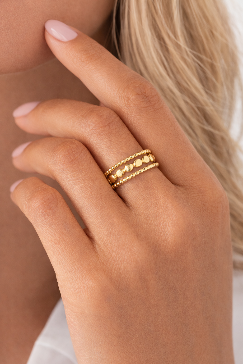 Anel triplo bolinhas