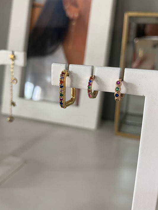 Argolas retangulares zirconias coloridas