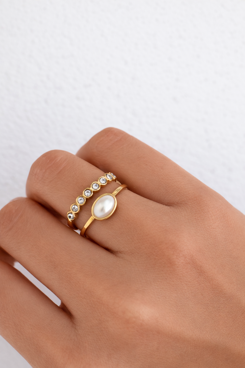 Anel duplo pérola e zirconias