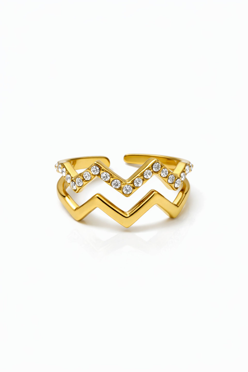 Anel duplo ziz zag zirconias