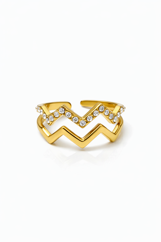 Anel duplo ziz zag zirconias